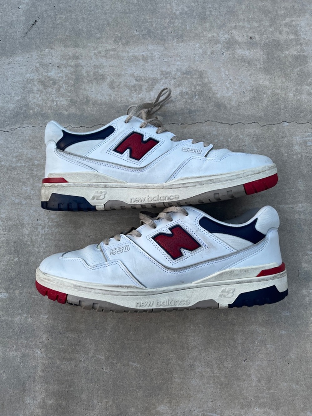 Aime Leon Dore x New Balance White Sneakers with Red & Navy Accents